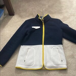 Talbots Blue and White Puffer Jacket with Stand-Up Collar